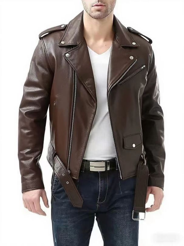 PU Jacket, Stylish Zippered Slim-fit Handsome Biker Coat, New European And American Style Men's Motorcycle_desvips.com