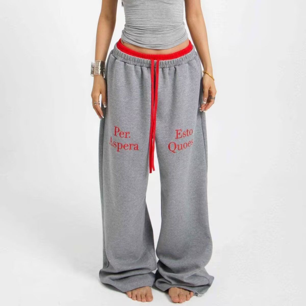 Korean Style Plaid Patchwork Sports Dance Sweatpants For Men Loose Straight Wide-Leg Casual High Street Pants Ins_desvips.com