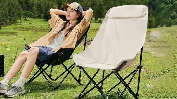 Portable Metal Single Folding Outdoor Camping Lounge Nap Foldable Moon Chair Rest Bed_desvips.com
