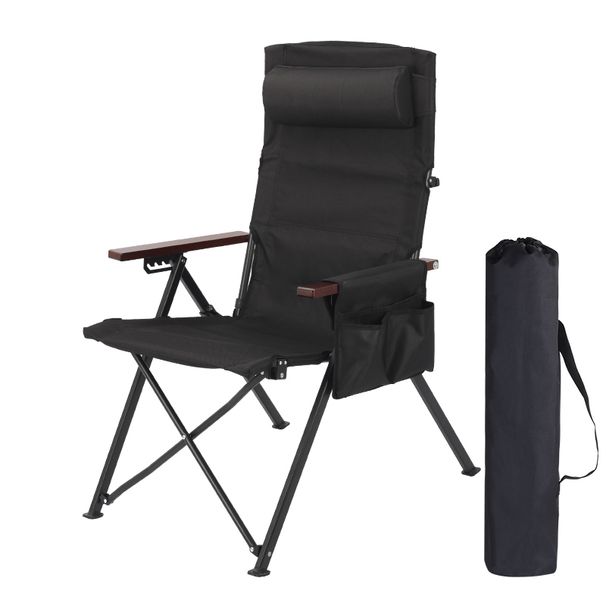 Adjustable 5-Position Folding Chair With Pillow & Armrests - Perfect For Outdoor Camping, Fishing, And Patio Relaxation_desvips.com
