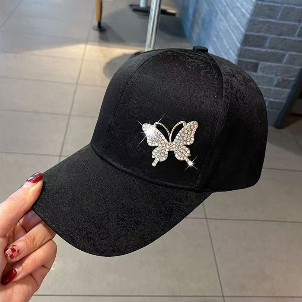 Diamond Metal Butterfly Baseball Cap, Women's Summer Sun Protection Hat, Fashionable Ducktongue Sun Hat_desvips.com