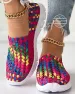 Sneakers Women's Colorblock Braided Slip-on Elastic Band Weave Women Flat Shoes Loafers Zapatos De Muje_desvips.com