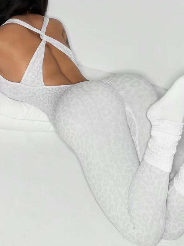 Seamless Yoga Jumpsuit Leopard Print With Removable Breast Pads Cross Strap Sports Fitness Body Building_desvips.com