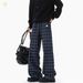 Plaid Pants, Light-flare American Retro Large-size Casual Trousers, New Street Personality Contrasting Striped Plaid Loose Wide-leg Casual_desvips.com