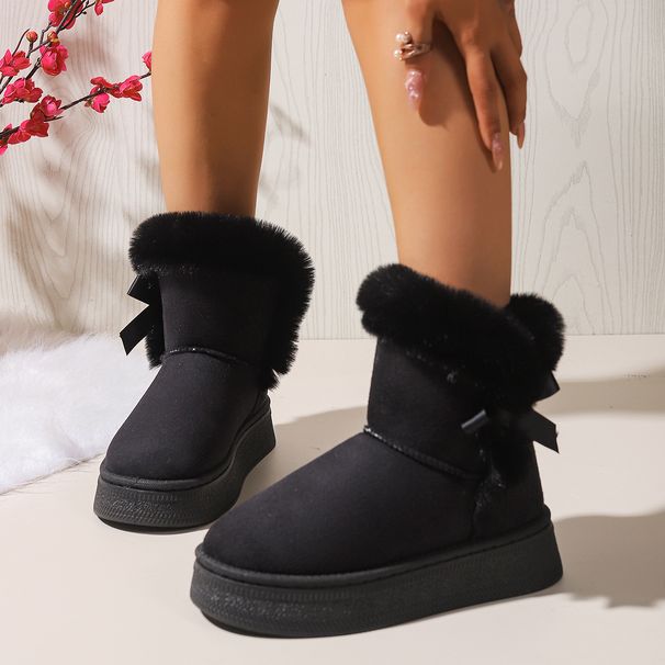 Large Size Snow Boots Women's 2025 Winter New Casual Bow Hairy Mouth Warm Outer Wear Thick-soled Cotton Boots_desvips.com