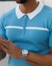 2023 New Slim Fit Colored Stand Up Collar Sports And Casual Vertical Stripe Short Sleeved Youth Men's Wear_desvips.com