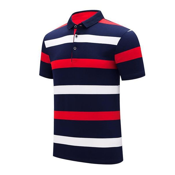 Pure Cotton Polo Shirt For Men, Light Business T-shirt, Dad's Short-sleeve Golf Striped Stretchy Collared T-shirt_desvips.com