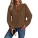 Women's Clothing solid color deep V neck splicing long sleeved women's casual sweatshirt_desvips.com