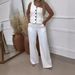 Women's Clothing Solid Color Off-shoulder Single-breasted Sleeveless Casual Professional Suit Set_desvips.com