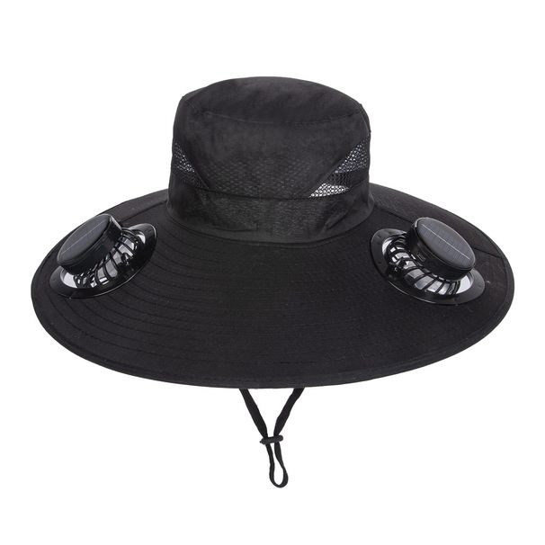 Solar Powered Fan For Men, Summer Outdoor Hiking Fishing UV Sunshade Extra Large Brim Sun Protection Fisherman Hat_desvips.com