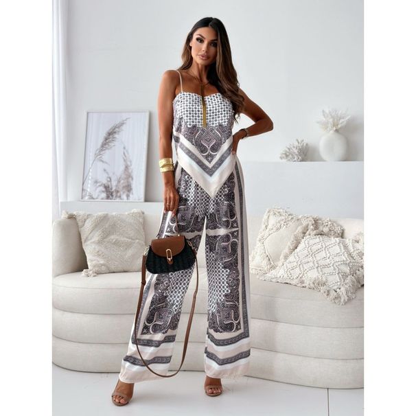 Women's clothing new fashion printed suspenders chest wrap + positioning flower pants suit_desvips.com