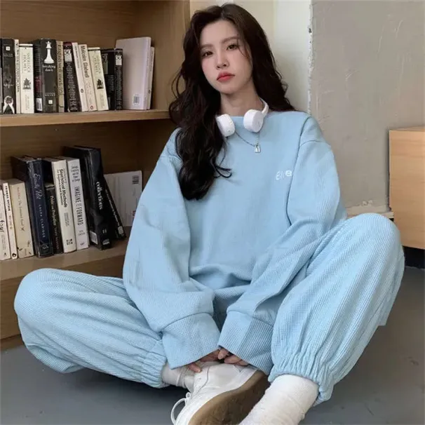 Design Sense Blue Sports Suit For Women, Spring And Autumn Thin Sweatshirt With Jogger Pants, Fashionable Street Style_desvips.com