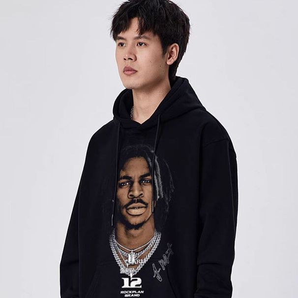 Morant Big Head American Style Printed Hoodie Men S Basket Dark Long Sleeve Autumn Winter Student_desvips.com