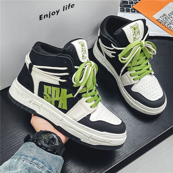 Cross-border Shoes For Men, Thick-soled And Versatile High-top White New Casual Sports Shoes, Trendy Sneakers_desvips.com