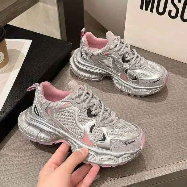 Women's Dad 2025 Spring New Genuine Leather Thick Sole Non-Slip Lightweight Casual Shoes Height Increasing Ladies Trendy_desvips.com