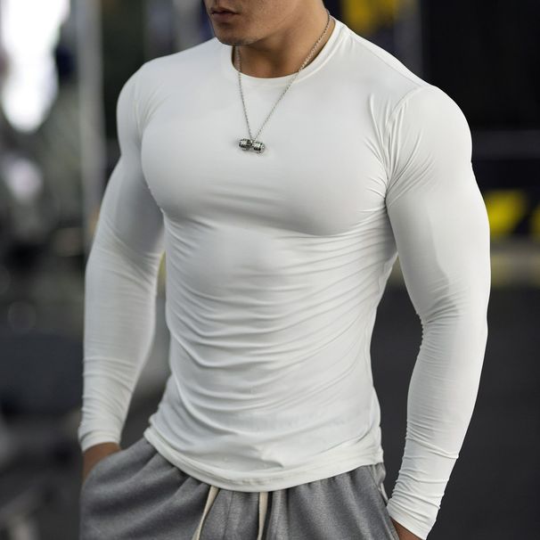 American Style Fitness Compression Shirt For Men Quick-Dry Sweat-Absorbent Breathable Long Sleeve Slim Fit Sports_desvips.com