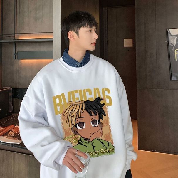 Printed Hoodie Spring And Autumn, Trendy Brand, Round Neck Top, Ins Style, Couple's Casual Loose Jacket For Autumn_desvips.com