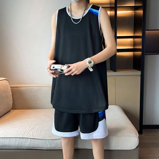 Summer New Ice Silk Quick-Dry Casual Sports Set For Men, Fitness Running Sportswear, Student Training Basketball Clothes_desvips.com