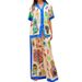 Women's Clothing graffiti print satin short-sleeved lapel shirt + trousers casual two-piece suit_desvips.com