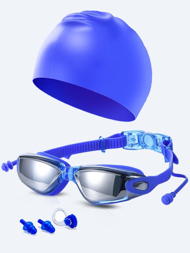 Adult Swimming Goggles Electroplated Swimming Goggles Waterproof, Anti Fog And Anti Ultraviolet Swimming Goggles Swimming Cap Nose Clip Earplugs_desvips.com