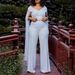 women's fashion solid color ribbon splicing short top wide-leg pants dress suit women_desvips.com