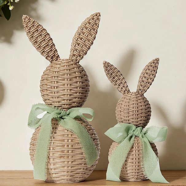 Cross-border Easter Rattan Rabbit Decorative Ornaments, Colorful Rabbits For Festive Atmosphere, Home Cabinet_desvips.com