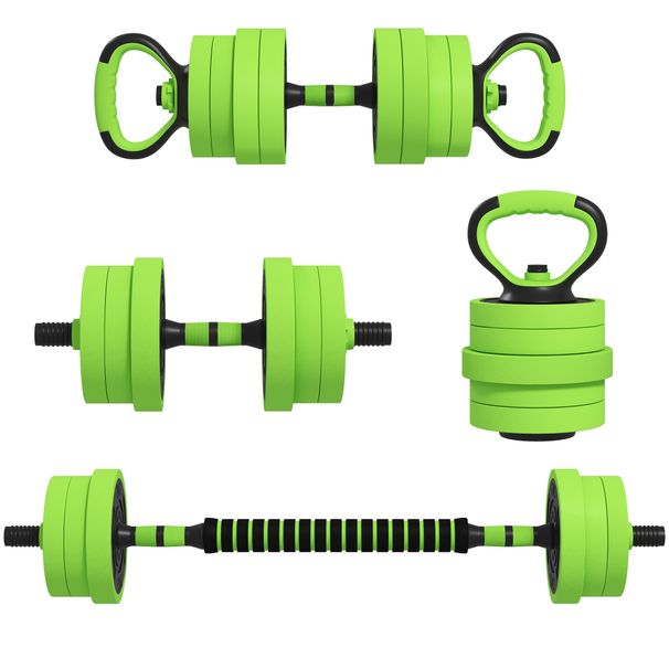 Set Pesi Da Palestra 4 In 1 Da 20kg, Convertibile In Kettlebell, 2 Manubri, Bilanciere E Supporto Flessioni, Verde_desvips.com