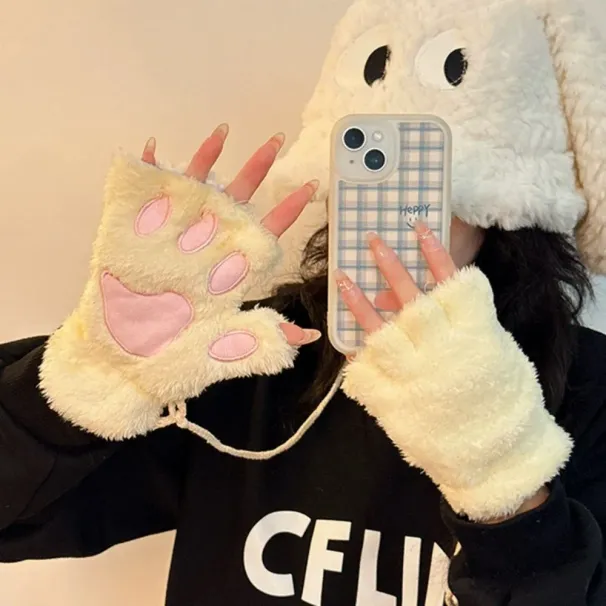Squeaking Plush Paw Gloves Cartoon Kawaii Costume Cosplay Thicken Cat Claw Mittens Party Accessories For Men Women_desvips.com