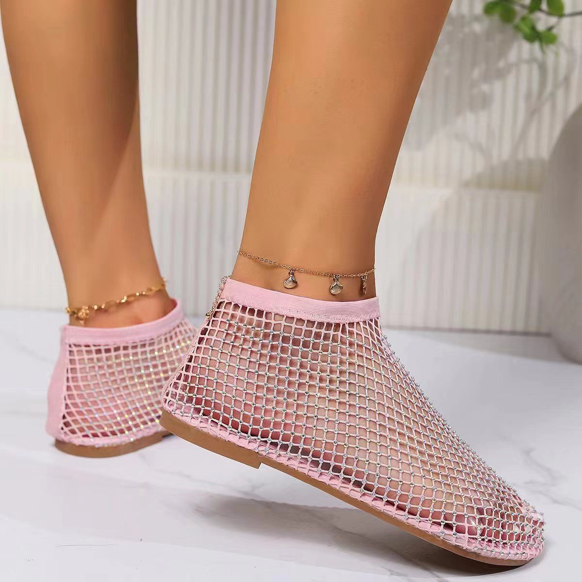 2024 new summer round toe sandals hollow Internet celebrity diamond short boots summer sexy cross border large size flat shoes_desvips.com
