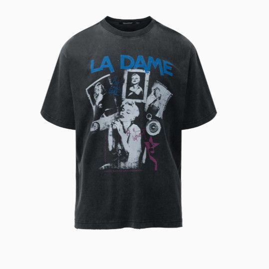 Wasteland Style American Washed Short Sleeve Monroe Vintage Star Print Boxy Trendy T Shirt_desvips.com