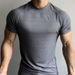Summer Sports Outdoor Training Short Men's Slim Fit Elastic Quick-Dry Raglan Sleeve Small Neckline T-Shirt Solid Color_desvips.com