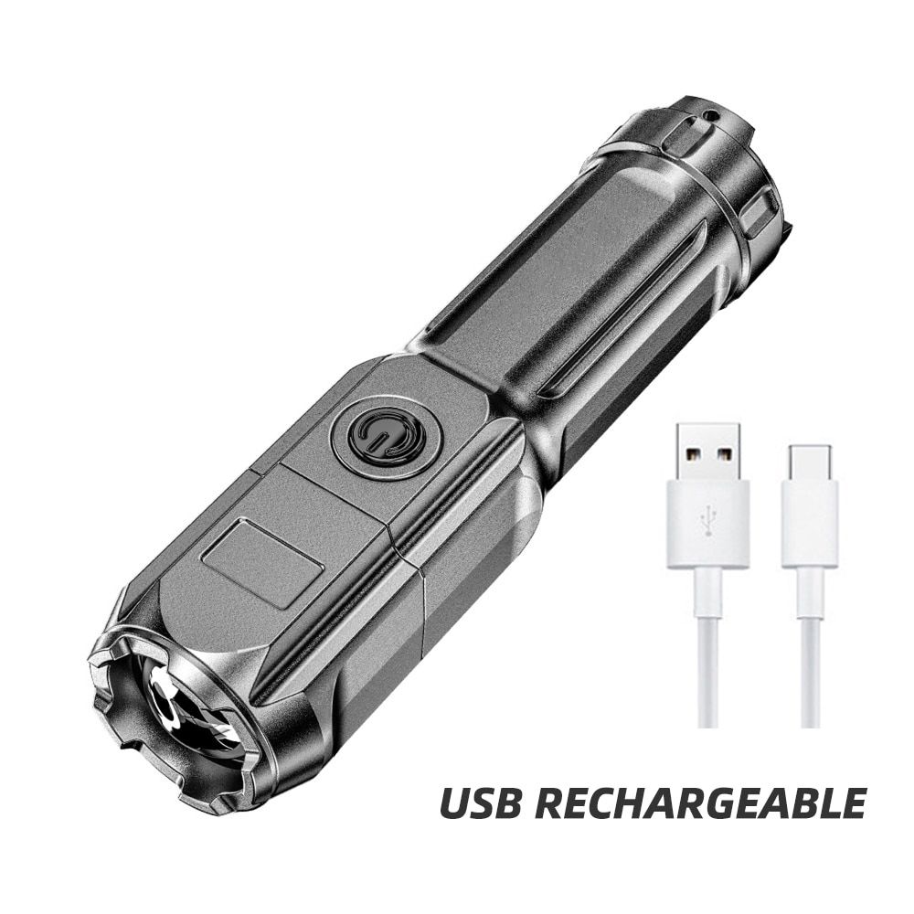 High Power LED Flashlight USB Rechargeable Torch Portable Zoomable Camping Light 3 Lighting Modes Use High Strength ABS Material_desvips.com