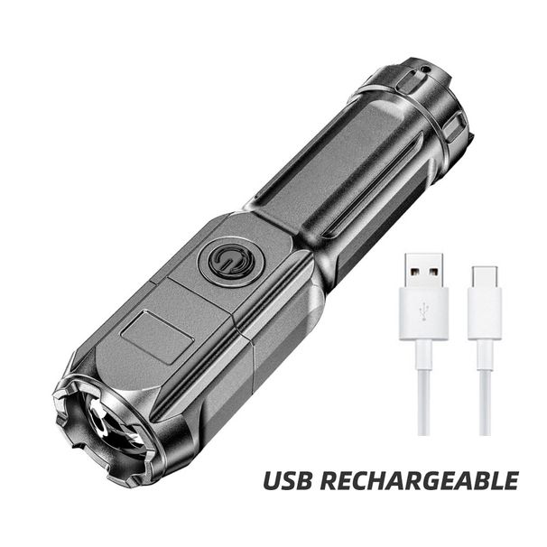 High Power LED Flashlight USB Rechargeable Torch Portable Zoomable Camping Light 3 Lighting Modes Use High Strength ABS Material_desvips.com