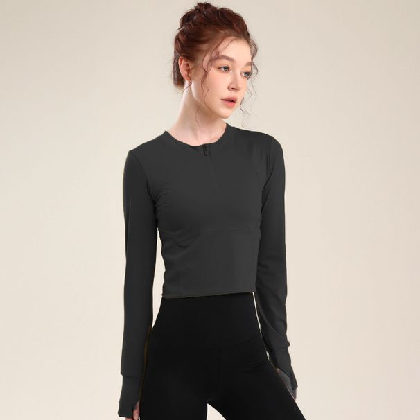 Nude Feel Tight Waist Slimming Half-Zip Yoga Fitness Outerwear Cycling High Elasticity Sports Long Sleeve For Women_desvips.com