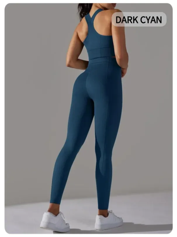 2 Piece Outfits Clothing Womens Sports Leggings Sexy Yoga Pants New Workout Elastic Vest For Women Gym Sets_desvips.com