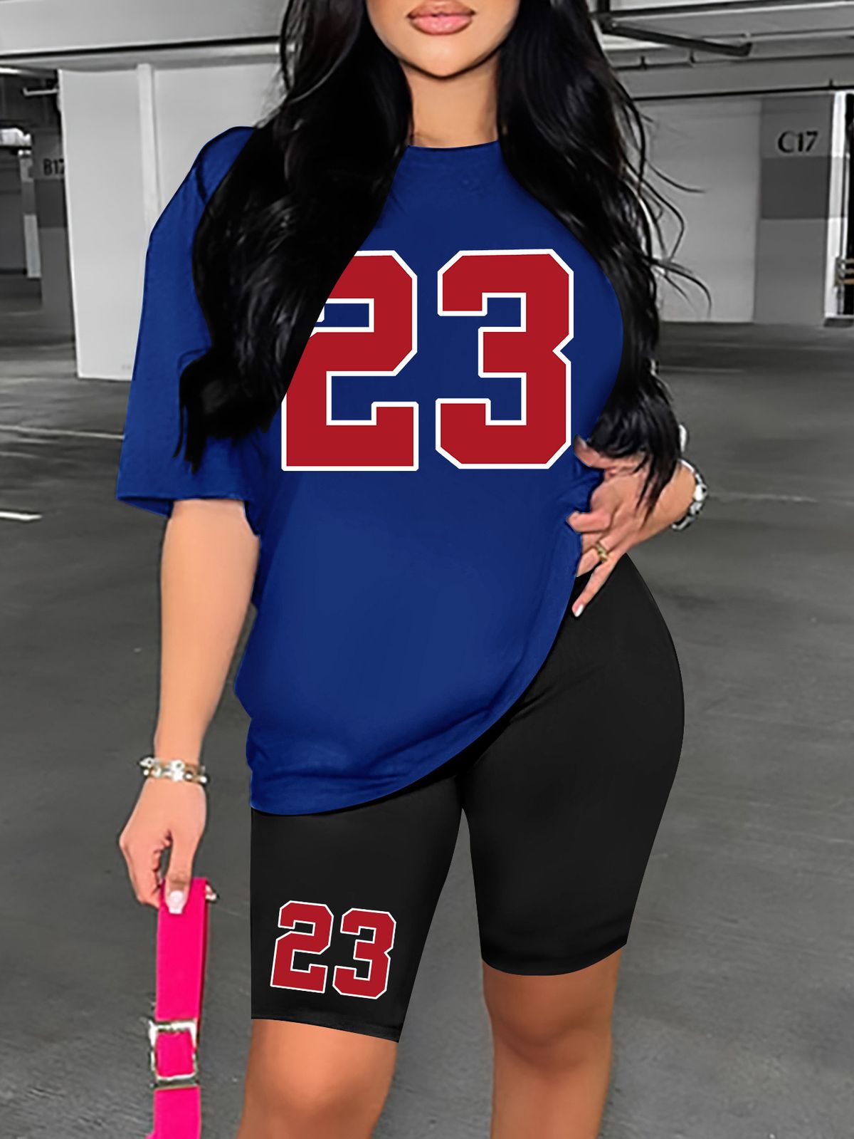 Women's Clothing Solid color all match digital printing two piece short sleeved shorts loose casual spring and summer_desvips.com
