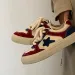 Womens Red Blue Star Patch Sneakers Thick Rope Laces Low Top Casual Shoes_desvips.com