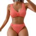 Separate Solid Color Bikini With High Waist Cover_desvips.com