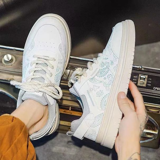 Men's Chinese Style Paisley Print Low Top Sneakers Green Beige Casual Fashion Shoes 39-44_desvips.com