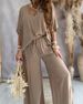 Women's Clothing V neck bat sleeve top casual pants set_desvips.com