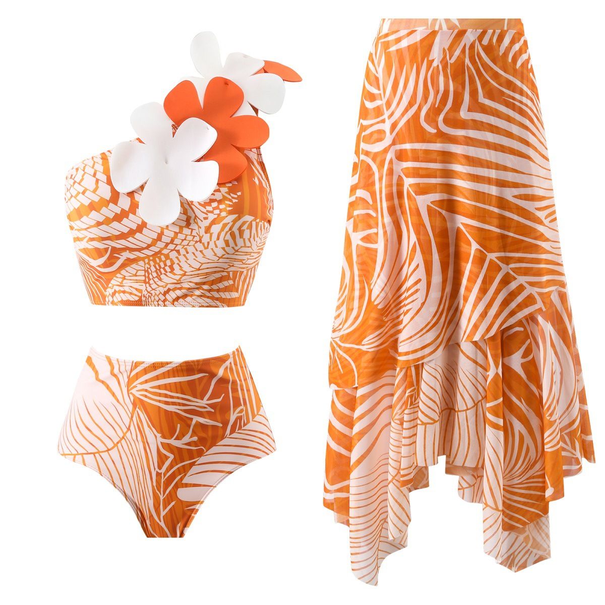 New Sexy One-piece Swimsuit Women Hot Spring Fashion One-shoulder Swimsuit Chiffon Split Beach Dress Set_desvips.com