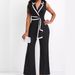women's clothing new fashion V-neck temperament elegant sleeveless jumpsuit wide-leg pants_desvips.com