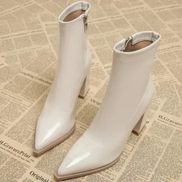 Selg Shoes Zipper Winter Womens Pointed Toe Solid Plus Veet Warm Short Tall UK Boots 241122_desvips.com