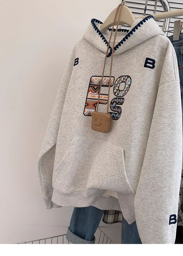 China-Chic American Embroidery Letter Hooded Bodysuit Women's Spring And Autumn Design Sense Small Crowd Loose Oversize_desvips.com