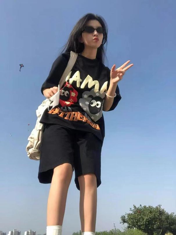 Plus Size 150kg Fashionable Casual Sports Suit For Women, Summer Loose Short Sleeve Shorts Pure Cotton Two-Piece Set_desvips.com