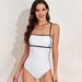 2025 Conservative Tummy Control Slimming Women's Adjustable Strap Swimsuit Fashion Striped Color Block Swimwear_desvips.com