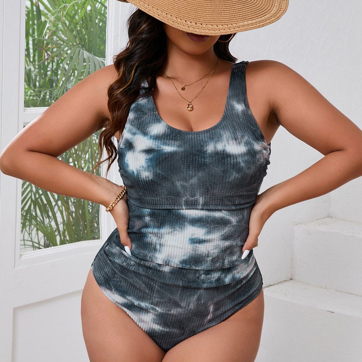 One-Piece Suits Large Size One Piece Triangle Swimsuit For Women Conservative Ribbed Special Fabric With Abdominal Folds For A Slim And Fresh Look_desvips.com