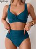 VigoBreviya 2026 Sexy Blue Strapped Swimwear Women High Waist Bikini Set Brazilian Lady Swimsuit Cross Push Up Beach_desvips.com