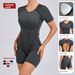 European And American Three-Dimensional Aesthetic Sports One-Piece Yoga Suit Tight Short Sleeve Backless Bodysuit_desvips.com