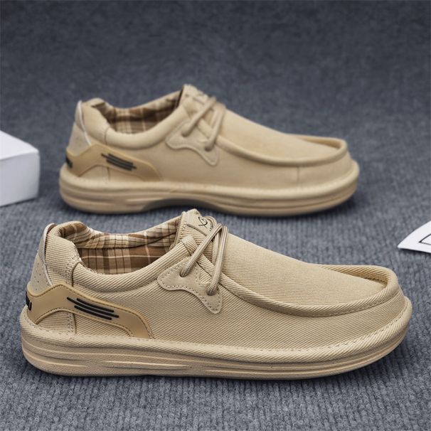Brown Men's Canvas Loafers Comfortable Breathable Casual Driving Vulcanized Flat Men Walking Shoes_desvips.com